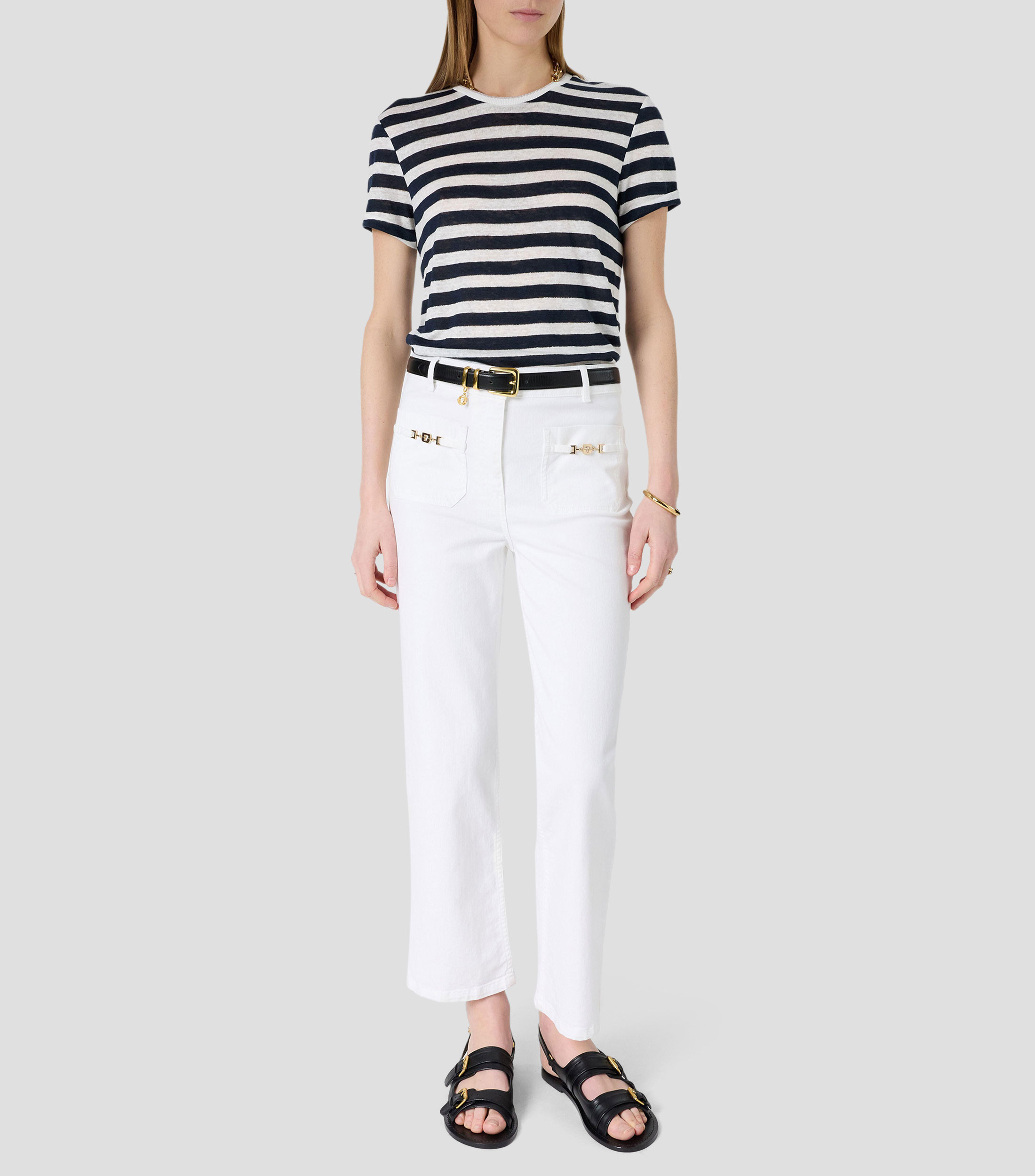 Playera cuello redondo manga corta Mellina rayas Mujer